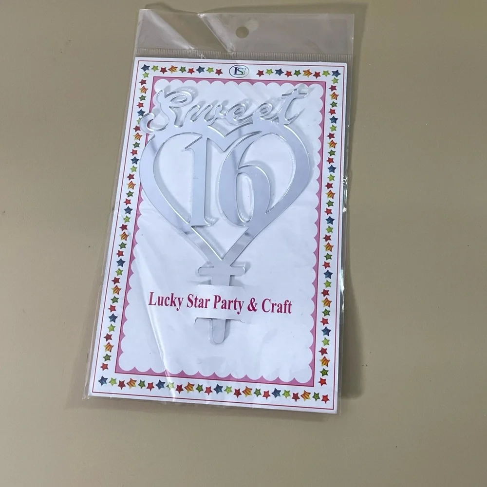 NWT Sweet 16 Cursive Acrylic Mirrored Cake Topper